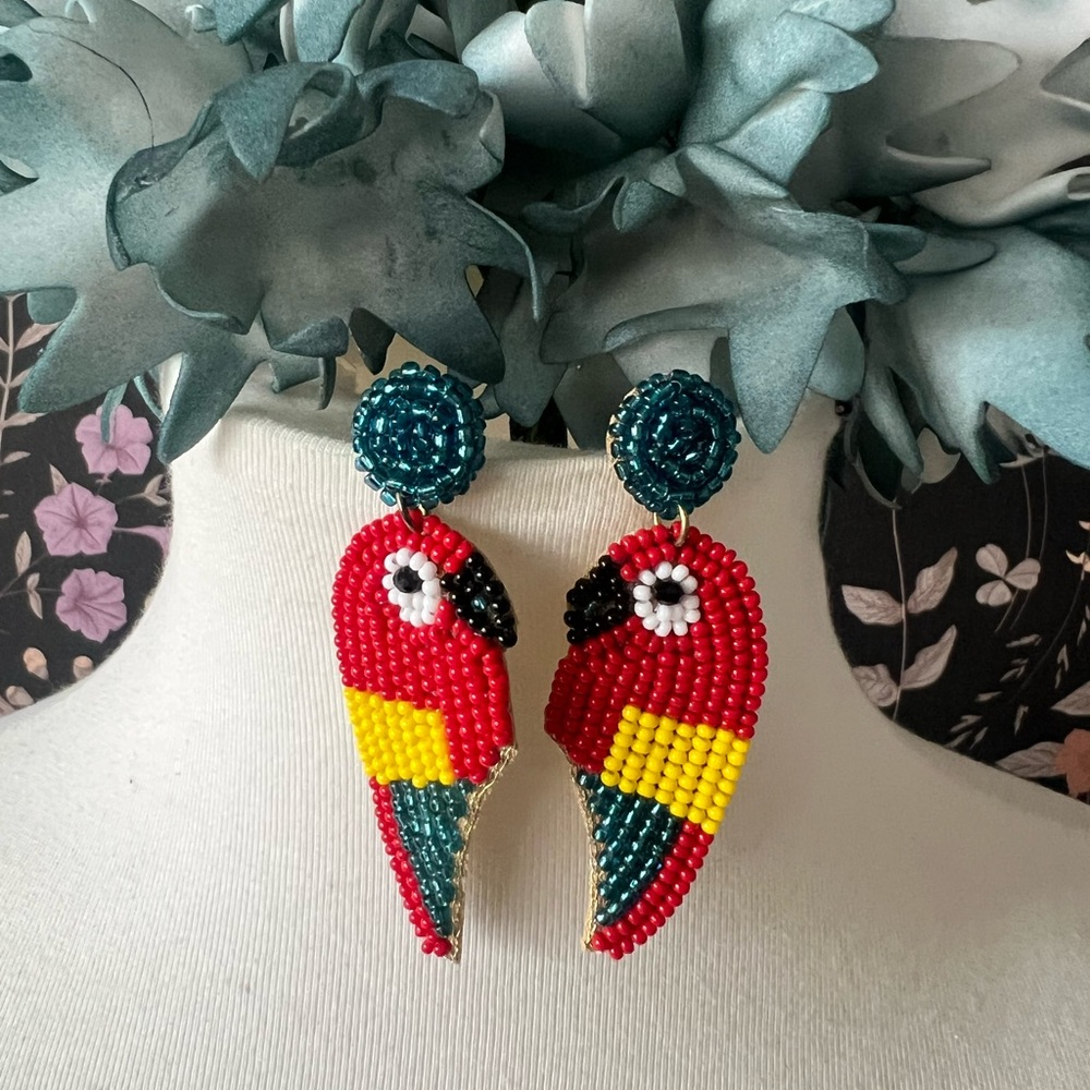 Colorful Beaded Parrot Earrings